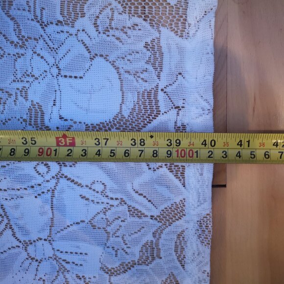 40"x 73" Rectangle White Lace Tablecloth w/ Christmas Theme Bells Design - Picture 2 of 4